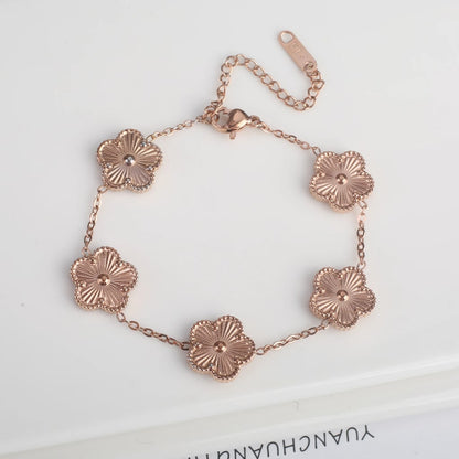 Hot Sale Stainless Steel Laser Five Leaf Flower Petal Adjustable Clover Bracelet Classic for Woman Girl Brand Jewelry Party Gift
